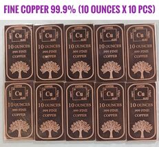 10 Oz, Copper Bullion Bar .999 Fine, Pure Copper Polished Finish, 10 Pcs - $296.01