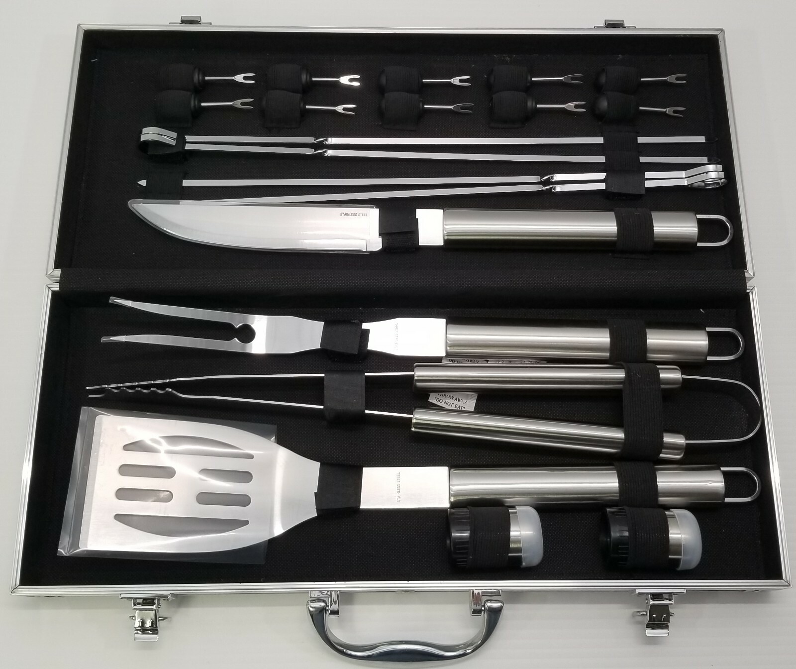 I) 21 Piece Stainless Steel BBQ Grill Accessory Tool Set in Aluminum Car... - $19.79