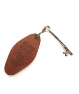 Vintage Skeleton Key on Leather Keychain Irving House Dalton MA Room # 24 - £7.50 GBP