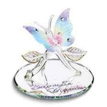Glass Baron BELIEVE IN MIRACLES Butterfly on Leaf Handcrafted Glass Figurine - £27.01 GBP