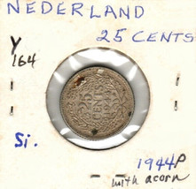 Netherlands 25 Cents, 1944, Silver, KM 164 - £2.37 GBP