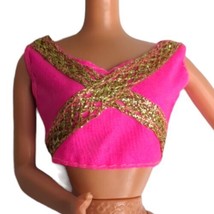 Mattel Pink and Gold Cheerleader Shirt Top Barbie Clothes Vintage 1990s - $4.45