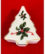 Vintage Lefton Christmas Tree Shape Trinket Box Hand Painted 03054 - $11.51 CAD