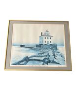 Vintage Merle Garver Barnhill Grand River Fairport Harbor Lighthouse Framed Prin - $58.50