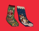 VTG Christmas (2) Green Stocking 18&quot; Needlepoint Snowman &amp; Nutcracker Ch... - $24.74