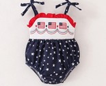 NEW Boutique 4th of July Girls Embroidered US Flag Smocked Romper Jumpsuit - £13.54 GBP