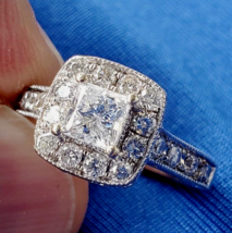 Earth mined Diamond Deco Halo Engagement Ring Solid 14k White Gold Solitaire - $7,208.30 CAD