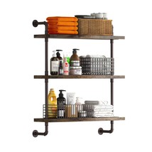 3 Tier Industrial Pipe Shelf Rustic Wood Floating Shelves,Wall Display Bookshelf - £91.78 GBP