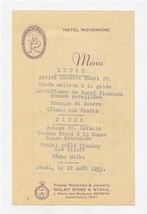 Hotel Richemond Lunch Menu Geneva Switzerland 1933  - £37.98 GBP