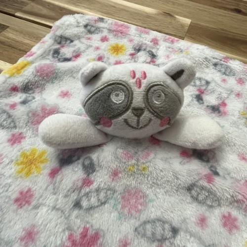 Le Bebe Favorite Raccoon Lovey Security Blanket White Pink Flowers