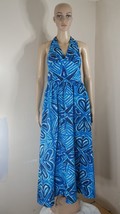 Blue Hawaiian Barkcloth Aloha Batik Print  Maxi Dress Womens Size Small *** - $50.99