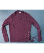 Ganji LA Deep Burgundy Wine Ribbed Sweater S/M Lace Up Side Edgy Look Tr... - £4.67 GBP