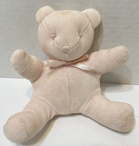 Vintage Ralph Lauren Soft Plush Pink Bear Rattle Lovey with Pink Bow 5.25 inches - £13.97 GBP