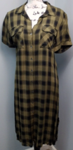 Rock &amp; Republic Shirt Dress Womens Medium Green Plaid Slit Button Front ... - $27.68