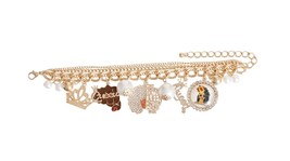 4 Layer Gold Plated 5 different Queen Charm Chain Pearl and Ball Beads Bracelet - £41.64 GBP