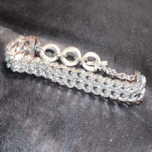 Vintage Silver Plated Copper Cuban Link Double Tier Toggle Crystal Bracelet - £7.80 GBP