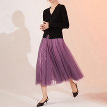 Purple Long Tulle Sequin Skirt High Waisted Christmas Holiday Skirt Outfit image 1