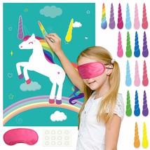 Pin The Horn On The Unicorn Birthday Party Game With 24 Horns For Unicor... - $12.99