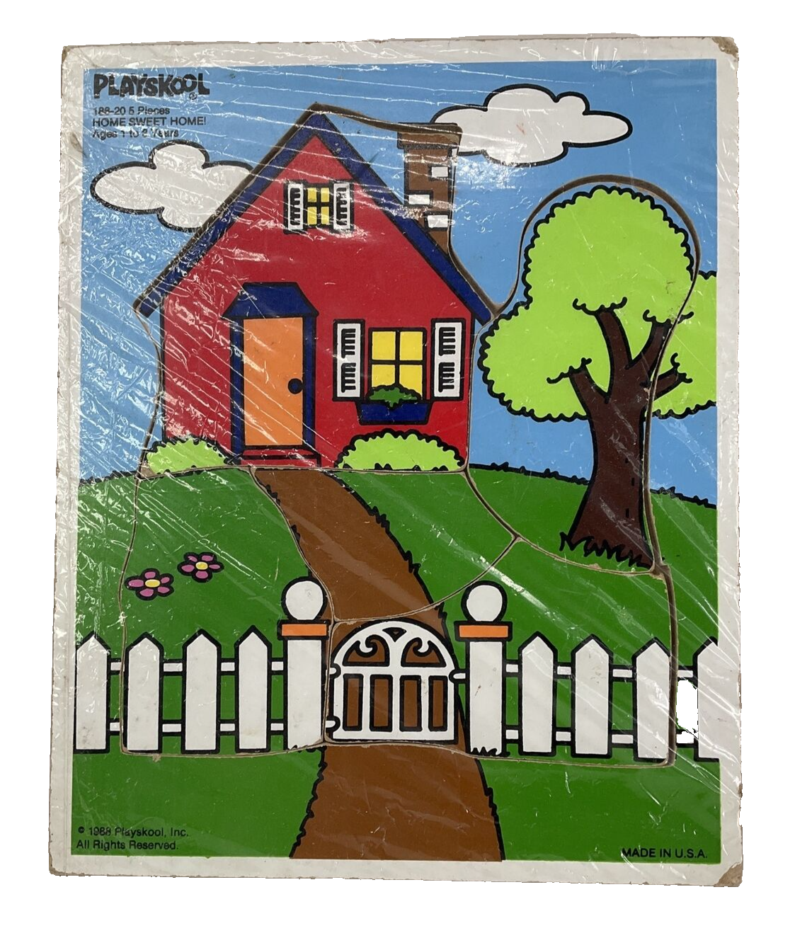 Primary image for Vintage 1988 Playskool Wood Board Puzzle Home Sweet Home! House Gate Kids Sky
