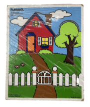 Vintage 1988 Playskool Wood Board Puzzle Home Sweet Home! House Gate Kids Sky - $6.23