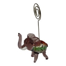 Vintage Art Glass Elephant Note Photo Memo Card Holder 3&quot; Post It Busine... - £22.20 GBP