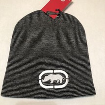 Ecko Unltd.® Mens Beany, Gray Knit, Stitched Rhino Logo Striped OSFA - $16.82