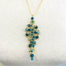 Turquoise Blue Swarovski Crystal Pendant Necklace 20&quot; Gold Tone Chain  - £24.12 GBP