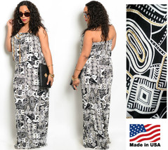 NEW Women&#39;s Plus Black White Gold Printed Strapless Maxi Dress Summer Large - $24.00