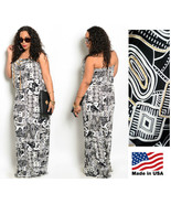NEW Women&#39;s Plus Black White Gold Printed Strapless Maxi Dress Summer Large - $457.78 MXN