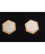 White Druzy Earrings Post Back Gold Framed Hexagon NEW - $34.17 CAD