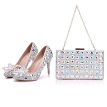 High Heel Pointe Toe Women Wedding Shoes With Matching Bags Bride Payty Dress Sh - £165.21 GBP