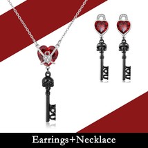 Lock &amp; Key Necklace And Earring Set With Heart Shaped Garnet Engagement Pendent  - £200.45 GBP