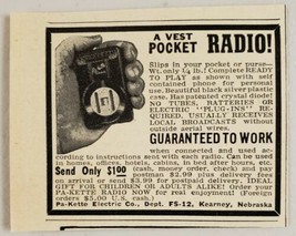 1946 Print Ad Vest Pocket Radio Crystal Diode Pa-Kette Electric Kearney,... - $8.89