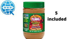 Teddie All Natural Peanut Butter, Unsalted Smooth, 16 Oz Ea. Fast Shipping 5 Inc - £25.57 GBP