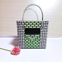 Women Plaid Basket Shopping Bag Brand Designer Woven Beach Bag Large Capacity Tr - £29.64 GBP