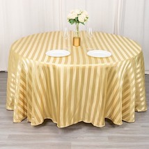 120&quot;&quot; Champagne Stripes Satin Round Tablecloth Wedding Party Table Linens Events - £26.04 GBP