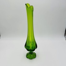 L. E. Smith Swung Green 6 Petal Vase 15in Large Glass USA Design Decor MCM - $139.32