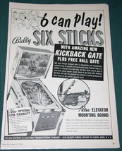 Bally Pinball Machine Six Sticks Cash Box Magazine Advertisement Vintage... - $19.99