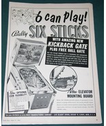 Bally Pinball Machine Six Sticks Cash Box Magazine Advertisement Vintage... - €17,42 EUR