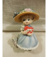 Vintage George Good Ceramic Valentine Girl with Cat Kitten Figurine - $207.55 MXN
