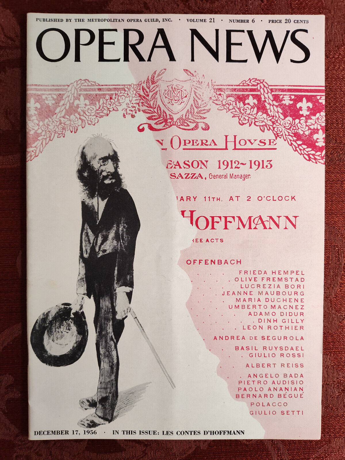 Rare METROPOLITAN OPERA NEWS December 17 1956 Les Contes d&#39;Hoffmann Offe... - $14.40
