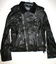 New NWT Mens Designer Slate &amp; Stone Leather Shearling Moto Jacket XL Black Silve - £1,475.23 GBP