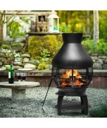 Patio Wood Burning Fire Pit Fireplace Chimenea Cast Iron Mesh Cover Back... - £158.83 GBP