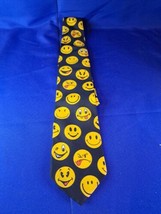 Ralph Marlin Emoji Smiley Faces 1995 Black Yellow Tie Funky Men&#39;s Necktie - £6.85 GBP