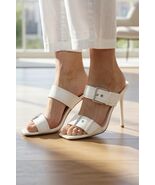 Steve Madden Joyous Y2K White Double Buckle High Heel Stiletto Sandals S... - $59.39
