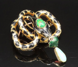 14K GOLD - Vintage Unique Enamel &amp; Opal Coiled Snake Eating Brooch Pin - GB135 - £776.48 GBP