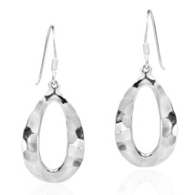 Modern Hammered Curve Oval Drop Sterling Silver Dangle Earrings - £16.45 GBP