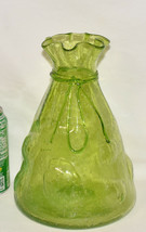 Vintage Hand Blown Art Glass Sack Bag Vase Applied String/Tie Controlled Bubbles - £38.55 GBP