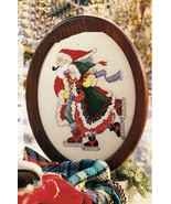 Cross Stitch Ice Skater Stocking Runner Frame Piece Drawn Thread Sampler... - $11.99