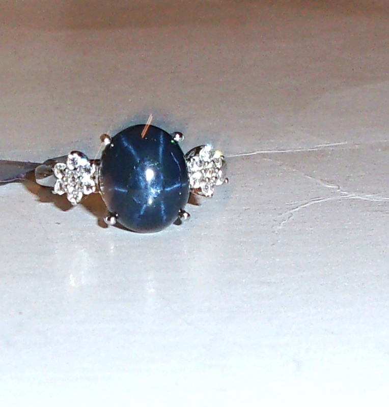 Primary image for Blue Star Sapphire Oval & Accent White Topaz Round Ring, 925, Size 8, 7.21(TCW)
